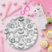 Black Pumpkin Toile 9 in. Round Paper plate ペーパープレート (パーティー)