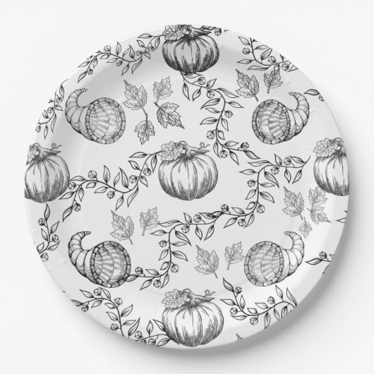 Black Pumpkin Toile 9 in. Round Paper plate ペーパープレート (正面)