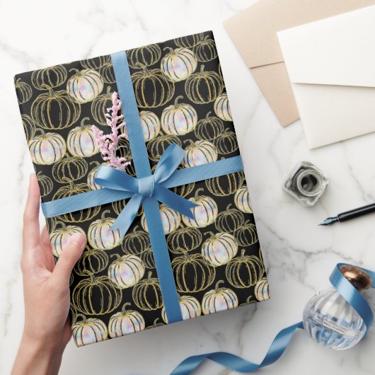 Black Pumpkins Halloween With Faux glitter ラッピングペーパー (ギフト)