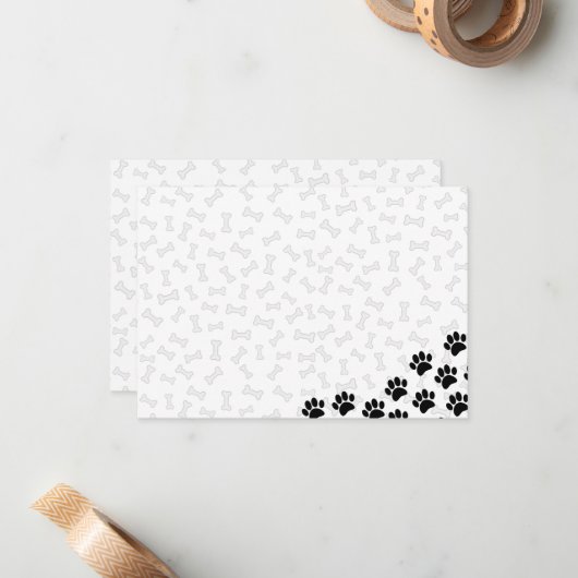 Black Puppy Paw Prints and Bones Custom ノートカード (正面/裏面インサイチュ)