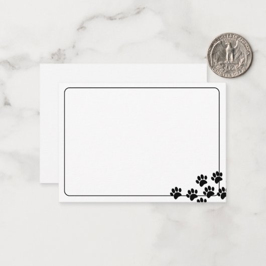 Black Puppy Paw Prints Blank Bordered ノートカード (正面/裏面インサイチュ)