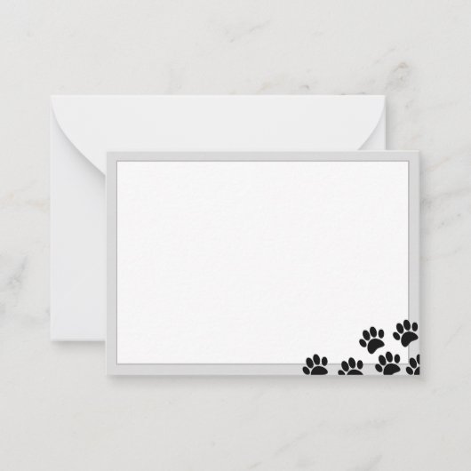 Black Puppy Paw Prints Elegant Gray Borders ノートカード (正面)