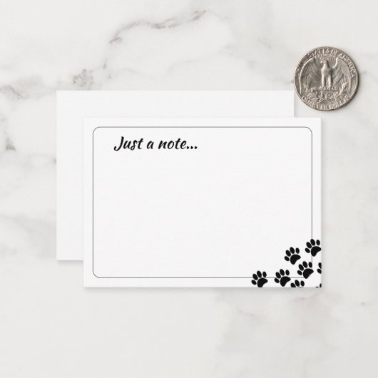 Black Puppy Paw Prints Just a Note ノートカード (正面/裏面インサイチュ)