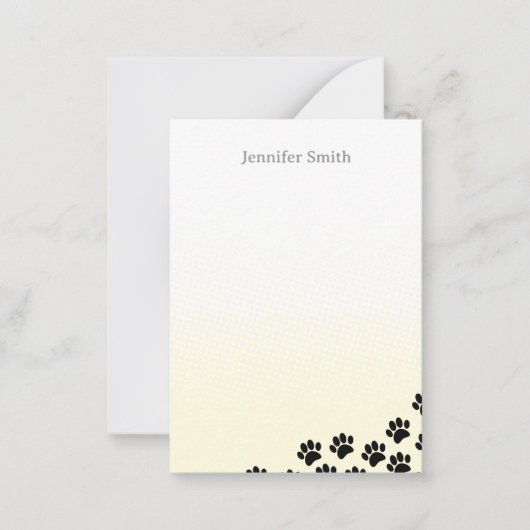 Black Puppy Paw Prints Personalized Stationery ノートカード (正面)