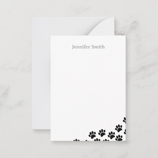 Black Puppy Paw Prints Personalized Stationery ノートカード (正面)