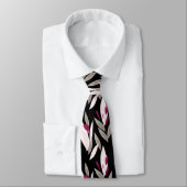 Black purple abstract red retro flower pattern ネクタイ (タイ)