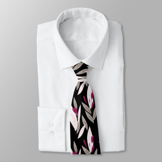 Black purple abstract red retro flower pattern ネクタイ (タイ)