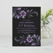 Black Purple Floral 65th Birthday Party 招待状 (スタンド正面)