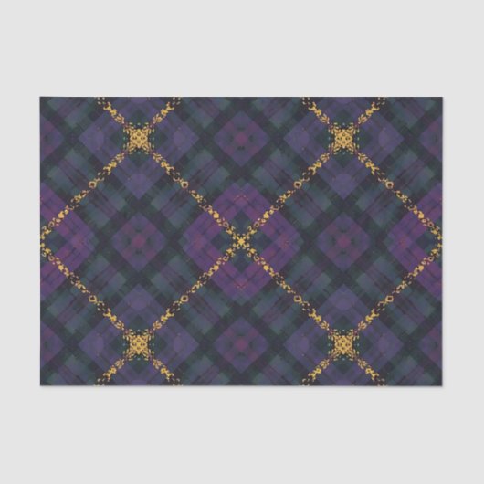 BLACK PURPLE GOLD GLITTER CHRISTMAS PLAID 薄葉紙 (正面)