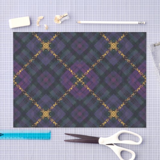 BLACK PURPLE GOLD GLITTER CHRISTMAS PLAID 薄葉紙 (クラフト)