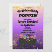 Black Purple Gold KPOP Boys Poppin' Birthday 招待状 (正面)
