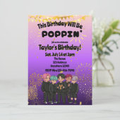 Black Purple Gold KPOP Boys Poppin' Birthday 招待状 (スタンド正面)