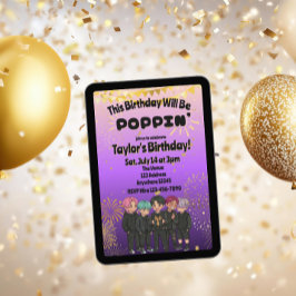 Black Purple Gold KPOP Boys Poppin' Birthday 招待状