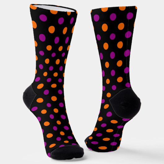 Black Purple Orange Polka Dot Pattern ソックス (傾斜あり)