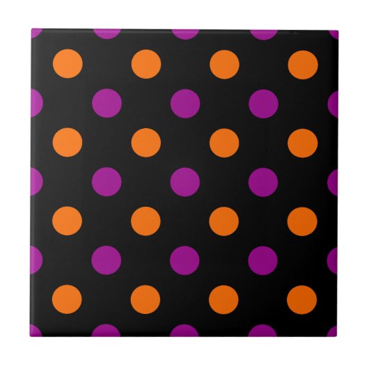 Black Purple Orange Polka Dot Pattern タイル (正面)