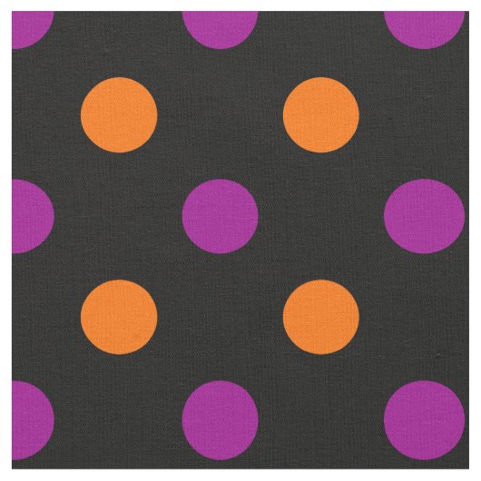 Black Purple Orange Polka Dot Pattern ファブリック (クローズアップ)