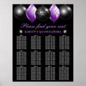 Black & Purple Ornaments Quinceanera Seating Chart ポスター (正面)