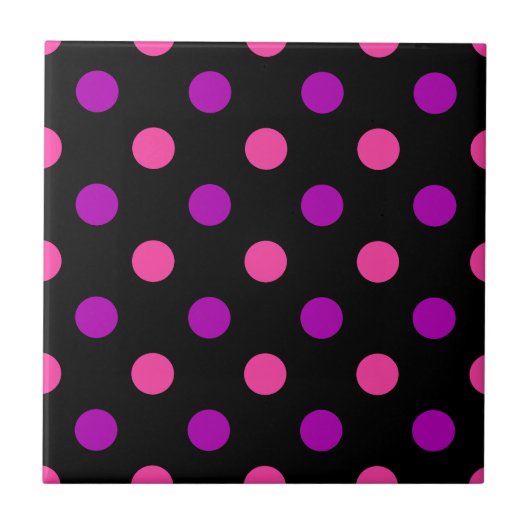 Black Purple Pink Polka Dots Pattern  タイル (正面)