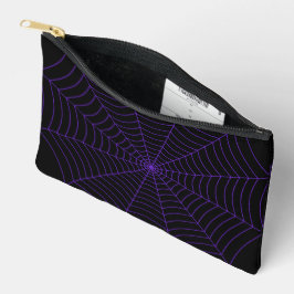 Black purple spider web Halloween pattern アクセサリーポーチ