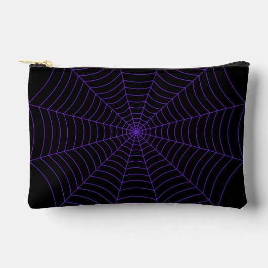 Black purple spider web Halloween pattern アクセサリーポーチ (正面)