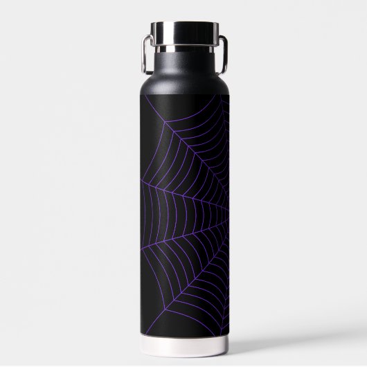 Black purple spider web Halloween pattern ウォーターボトル (正面)