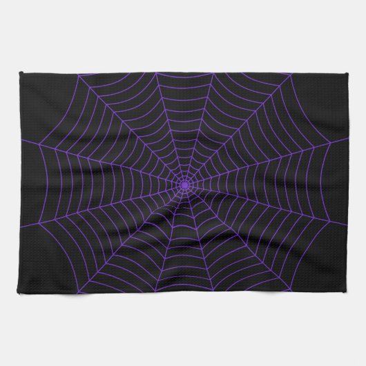 Black purple spider web Halloween pattern キッチンタオル (横)