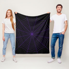 Black purple spider web Halloween pattern フリースブランケット