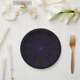 Black purple spider web Halloween pattern ペーパープレート
