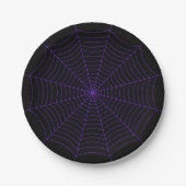 Black purple spider web Halloween pattern ペーパープレート (正面)