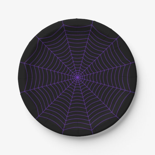 Black purple spider web Halloween pattern ペーパープレート (正面)