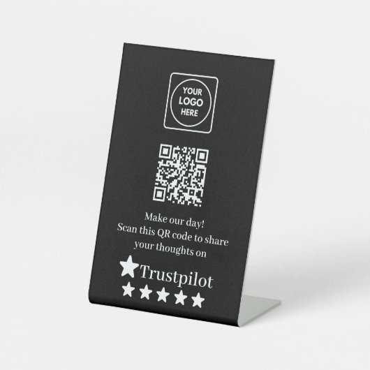 Black QRコード | Trustpilot ビジネスレビュー表示 台座サイン (正面)