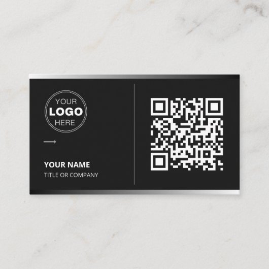 Black QR Code Business Card with Logo | Modern 名刺 (正面)