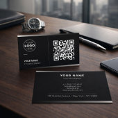 Black QR Code Business Card with Logo | Modern 名刺