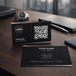 Black QR Code Business Card with Logo | Modern 名刺
