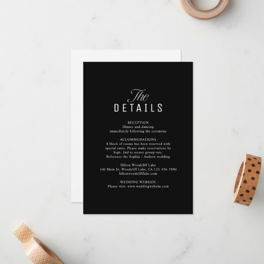 Black QR Code Classy Wedding Details ノートカード (正面/裏面インサイチュ)