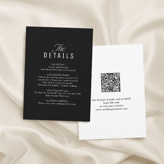 Black QR Code Classy Wedding Details ノートカード