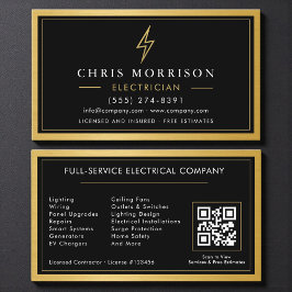 Black QR Code Electrician Electrical Contractor 名刺