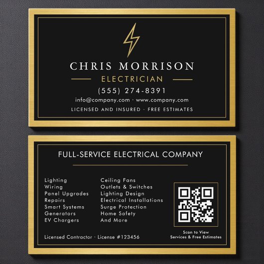 Black QR Code Electrician Electrical Contractor  名刺