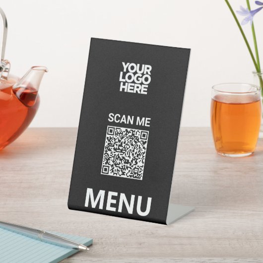 Black Qr Code Menu | Logo Contactless Modern 台座サイン (インサイチュ)