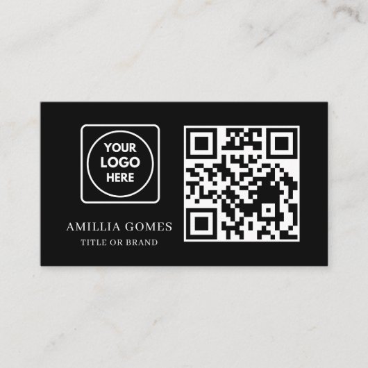 Black QR Code | Minimal Modern Custom Contact  名刺 (正面)