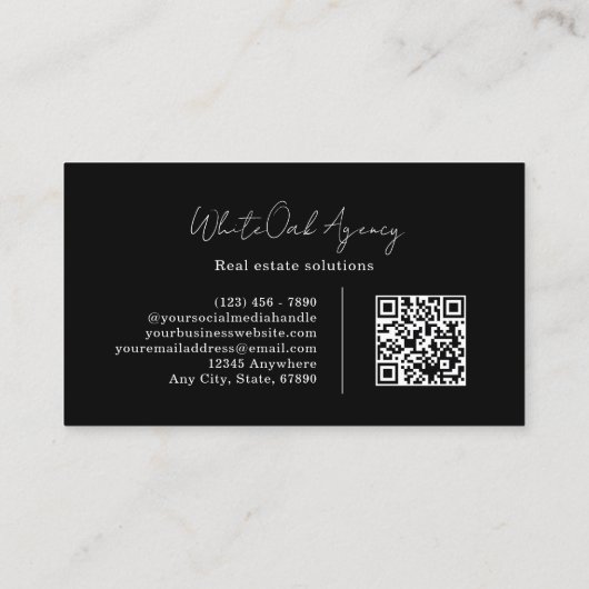 Black QR code Modern Calligraphy Script Monogram 名刺 (裏面)