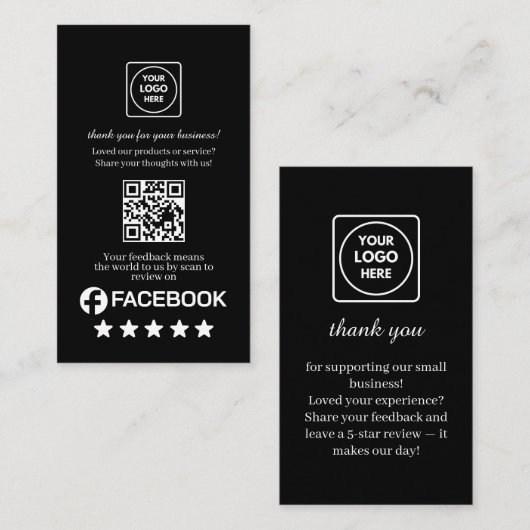Black QR | Facebookレビューカスタム評価リンク 名刺 (正面/裏面)