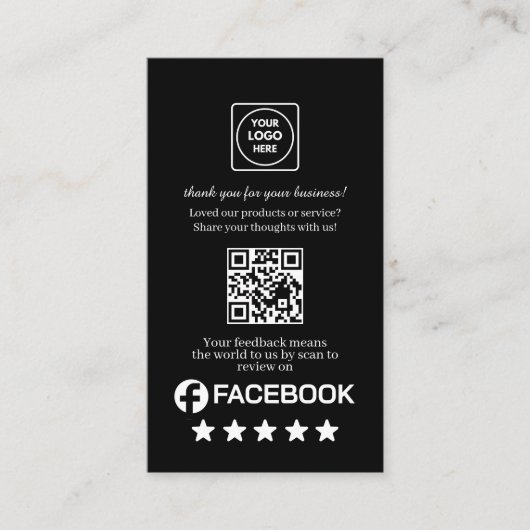 Black QR | Facebookレビューカスタム評価リンク 名刺 (正面)