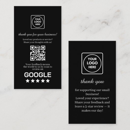 Black QR | Google Reviews Custom Thank You Link 名刺 (正面/裏面)