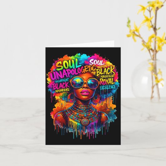 Black Queen African Map Unalogetically Black Histo カード (黄色い花)