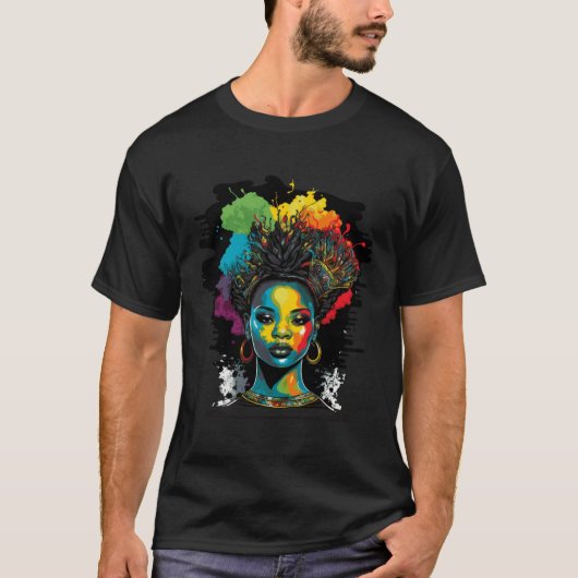 Black Queen Afro Melanin Dripping Black History Mo Tシャツ (正面)