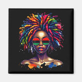 Black Queen Dripng Afro Melanin Black History Mont マグネット (正面)