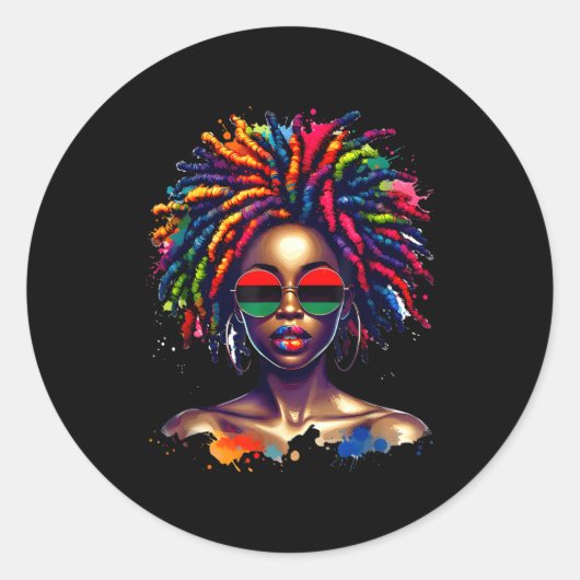 Black Queen Dripng Afro Melanin Black History Mont ラウンドシール (正面)