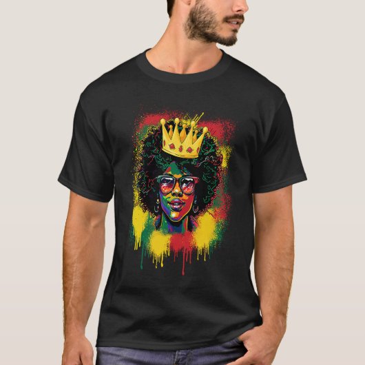 Black Queen Dripping BHM Pride Afro American Woman Tシャツ (正面)