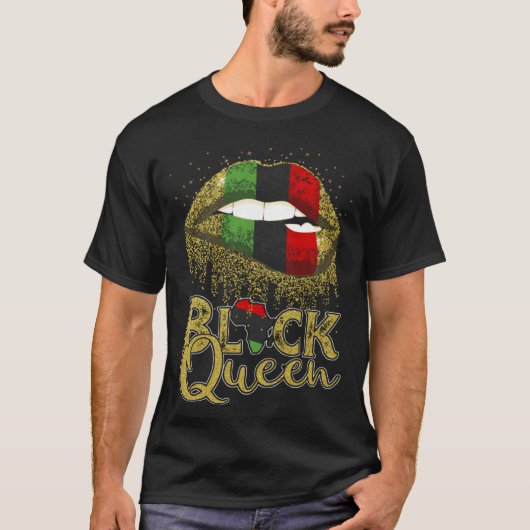 Black Queen Lips  Red Green African American Flag Tシャツ (正面)